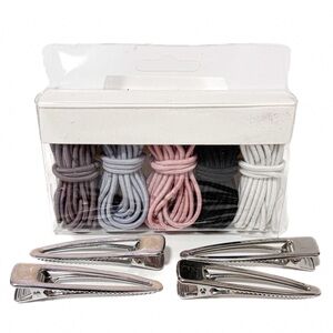 NEW - Hair Accessory Set: 100+ Seamless Elastics & 4 Salon Clips (Multi-Color)